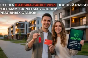 Счастливая пара с ключами и планшетом с надписью Одобрено на фоне нового ЖК — ипотека в Альфа-Банке 2026